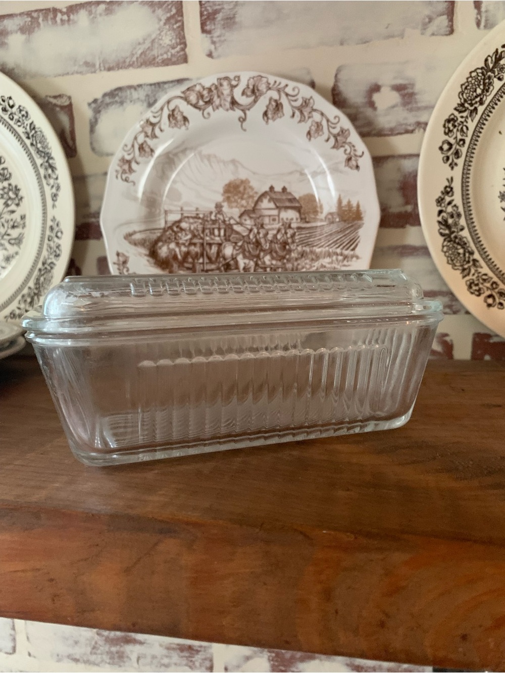 Vintage Clear Glass Butter Dish with Ribbed Design
